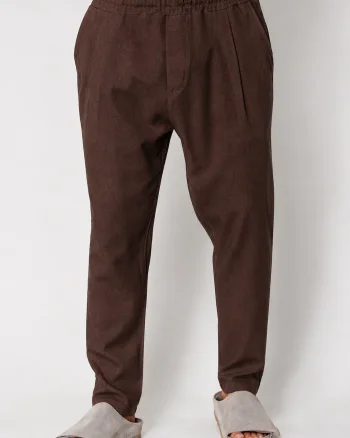 Pantaloni lung din IN cu snur usor conic Brown