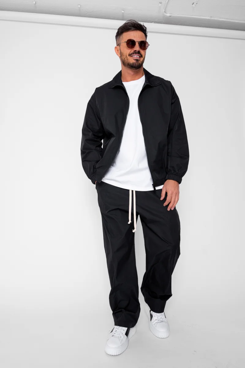 Set Heavy Windbreaker Jacheta cu fermoar si pantalon lung din fas Black