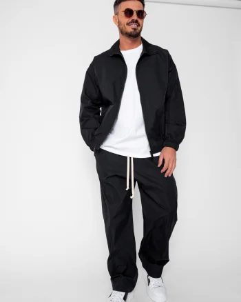 Set Heavy Windbreaker Jacheta cu fermoar si pantalon lung din fas Black
