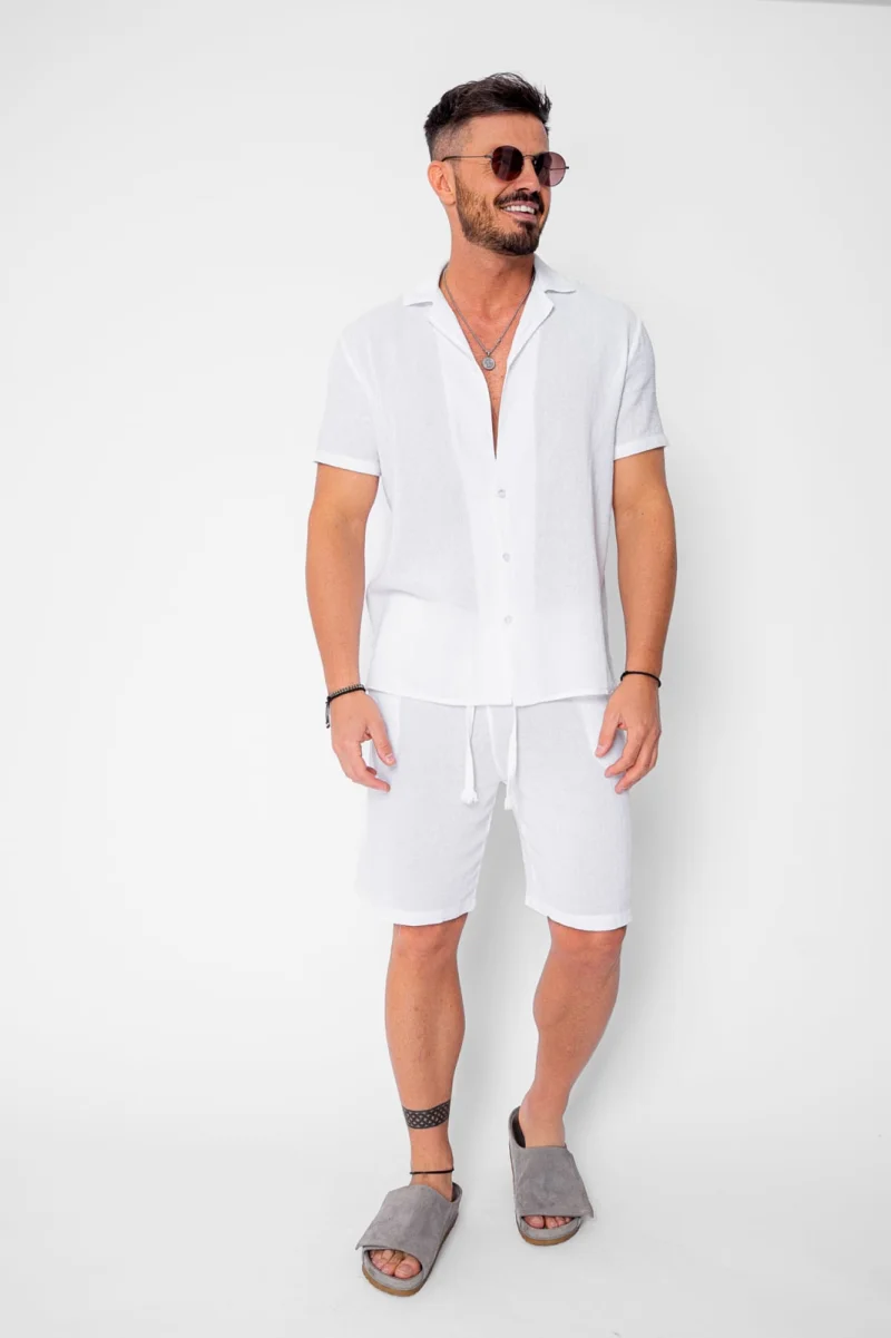 Set Tricotat Camasa maneca scurta si Pantaloni scurti White