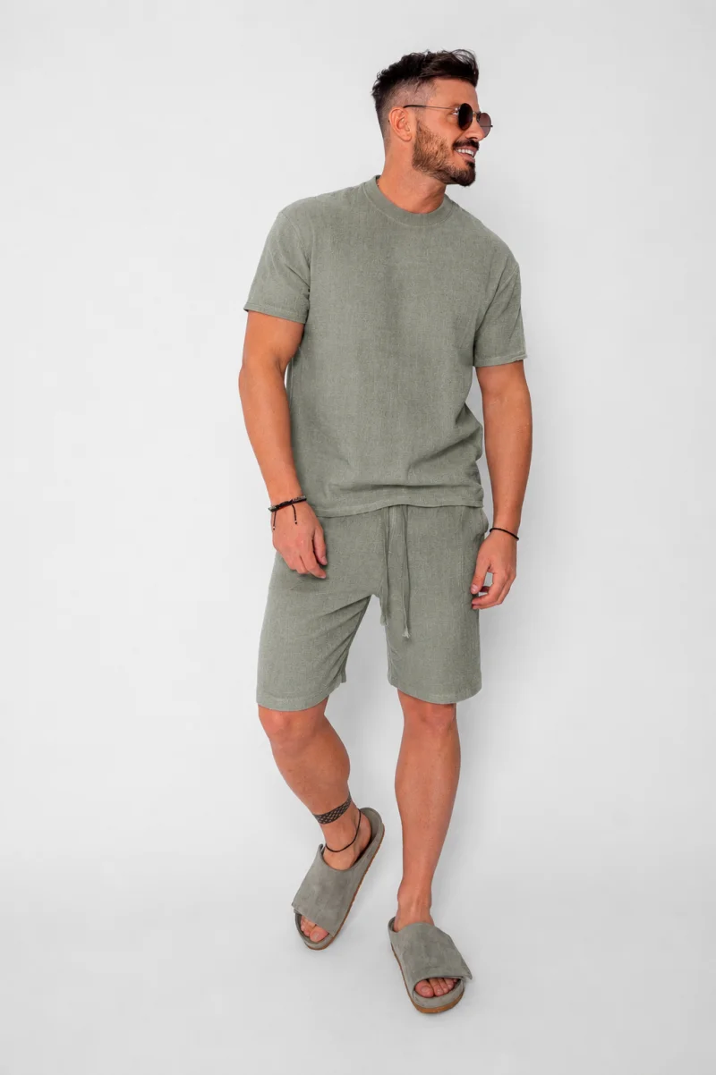 Set Tricotat Tricou si Pantaloni scurti Dark Olive