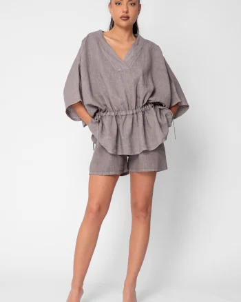 Set Bluza si Pantalon scurt din in Taupe