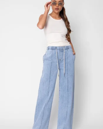 Blugi elastici cu snur in talie Light Blue