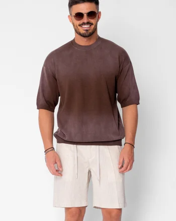 Bluza subtire tricotata maneca scurta Brown