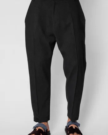 Pantaloni lung din IN cu nasture Black