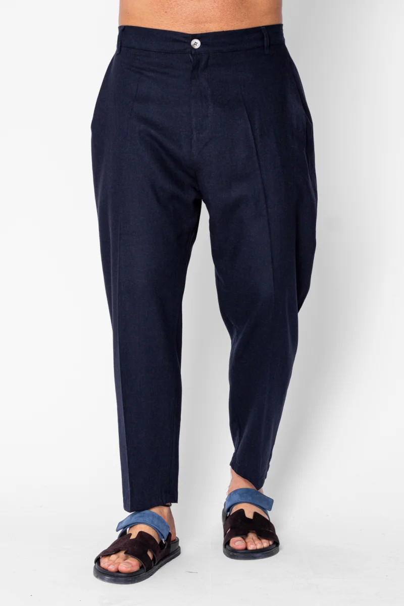 Pantaloni lung din IN cu nasture Navy