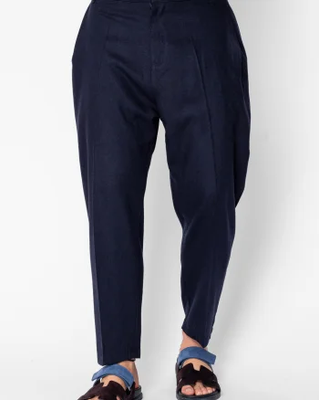 Pantaloni lung din IN cu nasture Navy