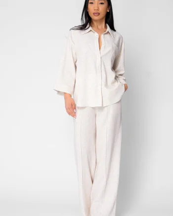 Set Camasa si Pantaloni lungi din in cu strasuri Beige