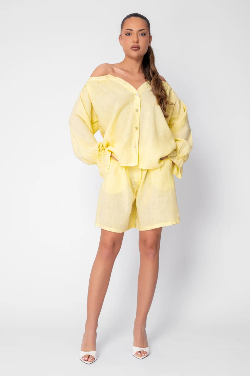 Set Camasa si Pantaloni scurti din 100% in Yellow