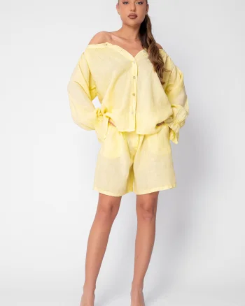 Set Camasa si Pantaloni scurti din 100% in Yellow