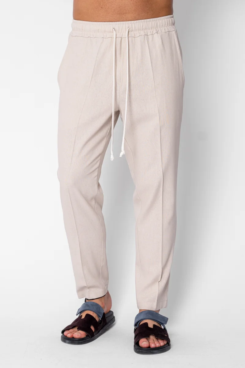 Pantaloni lung din IN cu snur conic Beige