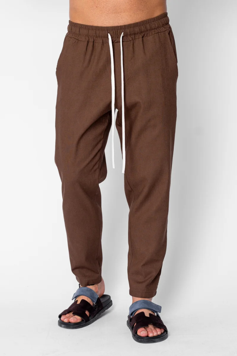 Pantaloni lung din IN cu snur conic Brown
