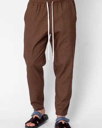 Pantaloni lung din IN cu snur conic Brown