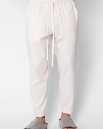Pantaloni lung din IN cu snur conic Cream