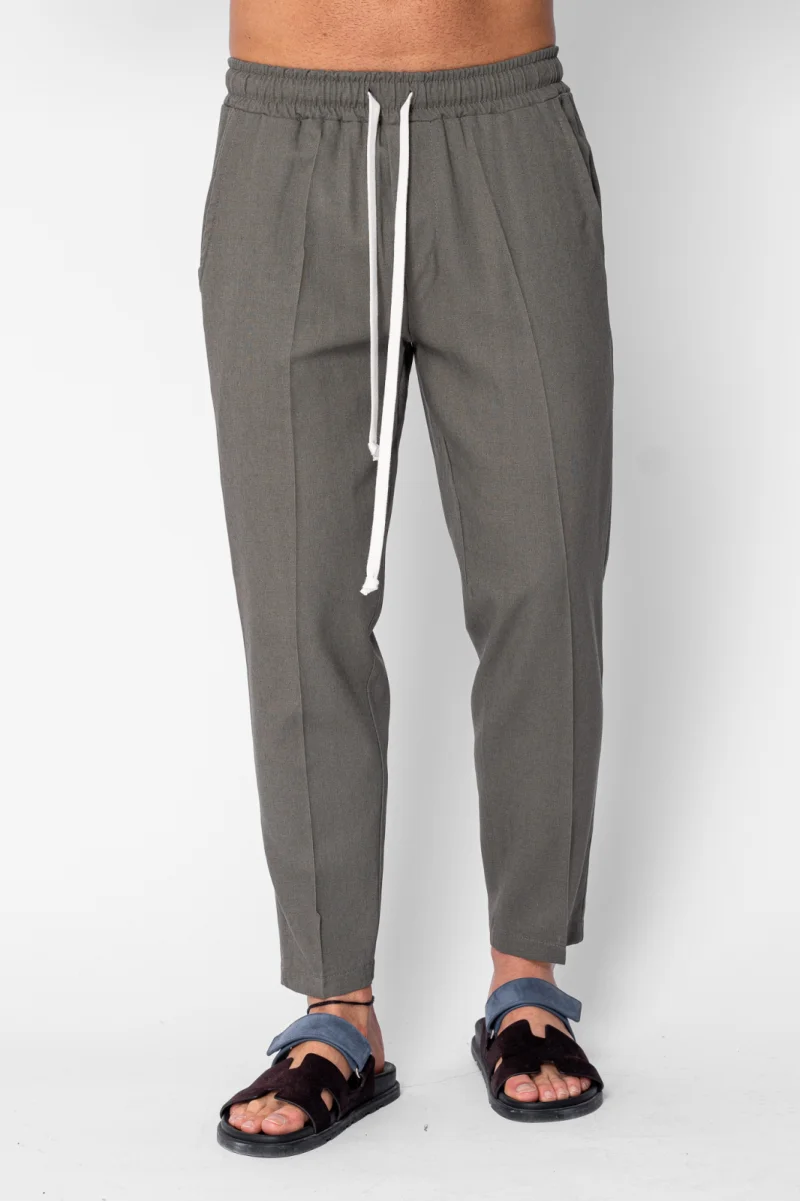 Pantaloni lung din IN cu snur conic Dark Olive