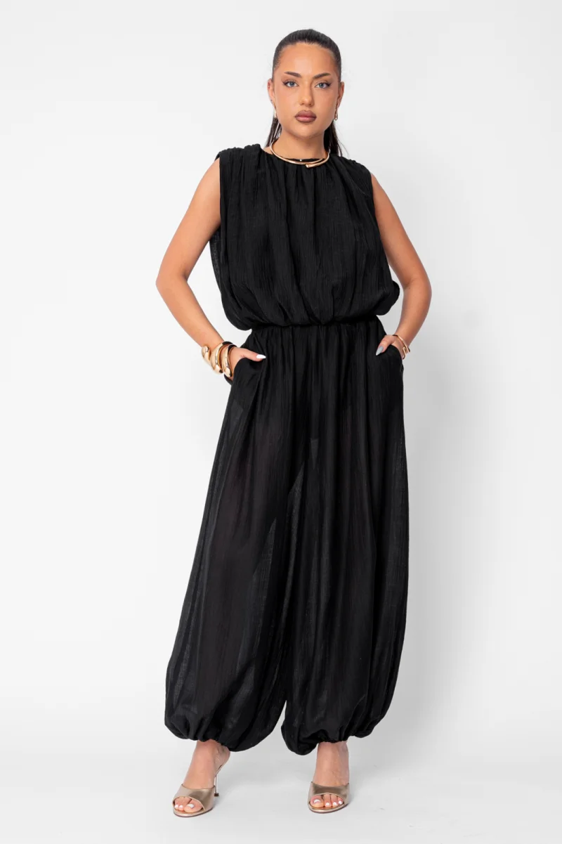 Set Jasmine top si pantaloni bufanti lungi Black