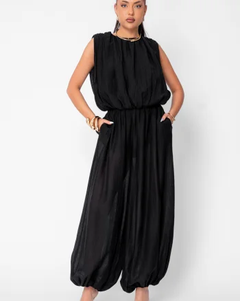 Set Jasmine top si pantaloni bufanti lungi Black