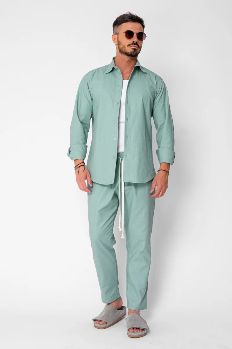 Set Lino Long camasa si pantalon lung din In Premium Edition Olive