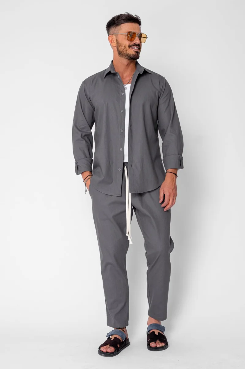 Set Lino Long camasa si pantalon lung din In Premium Edition Grey Anthracite