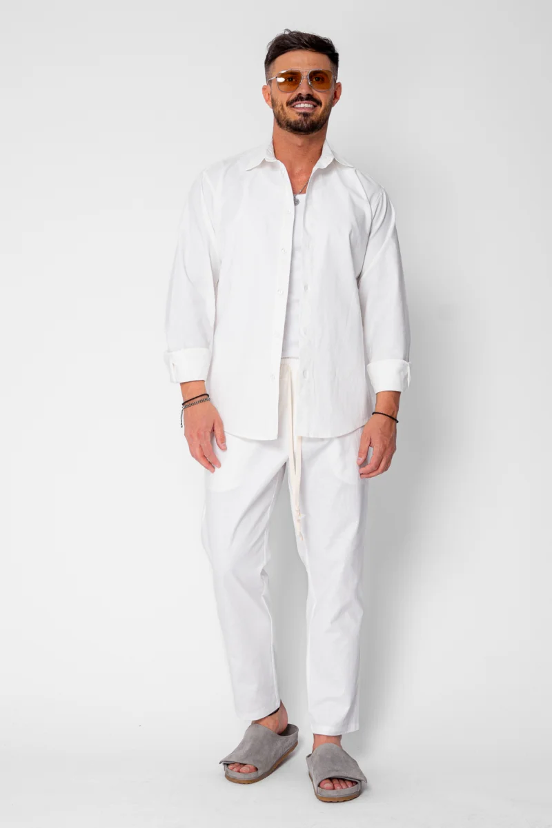 Set Lino Long camasa si pantalon lung din In Premium Edition Off White