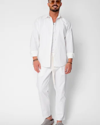 Set Lino Long camasa si pantalon lung din In Premium Edition Off White