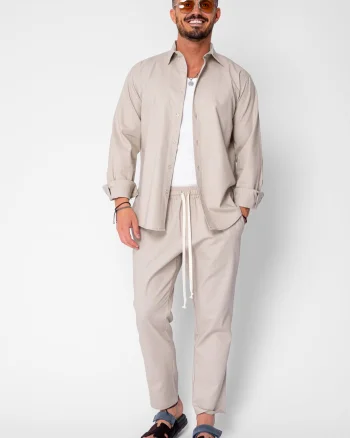 Set Lino Long camasa si pantalon lung din In Premium Edition Beige