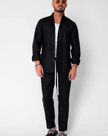 Set Lino Long camasa si pantalon lung din In Premium Edition Black