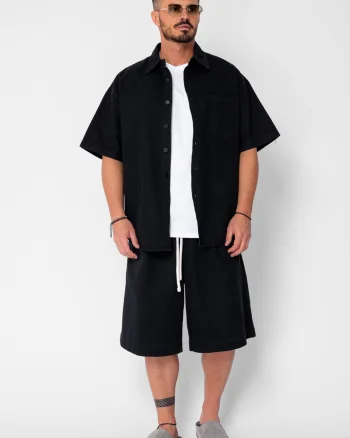 Set camasa si pantalon scurt din denim Oversized Black