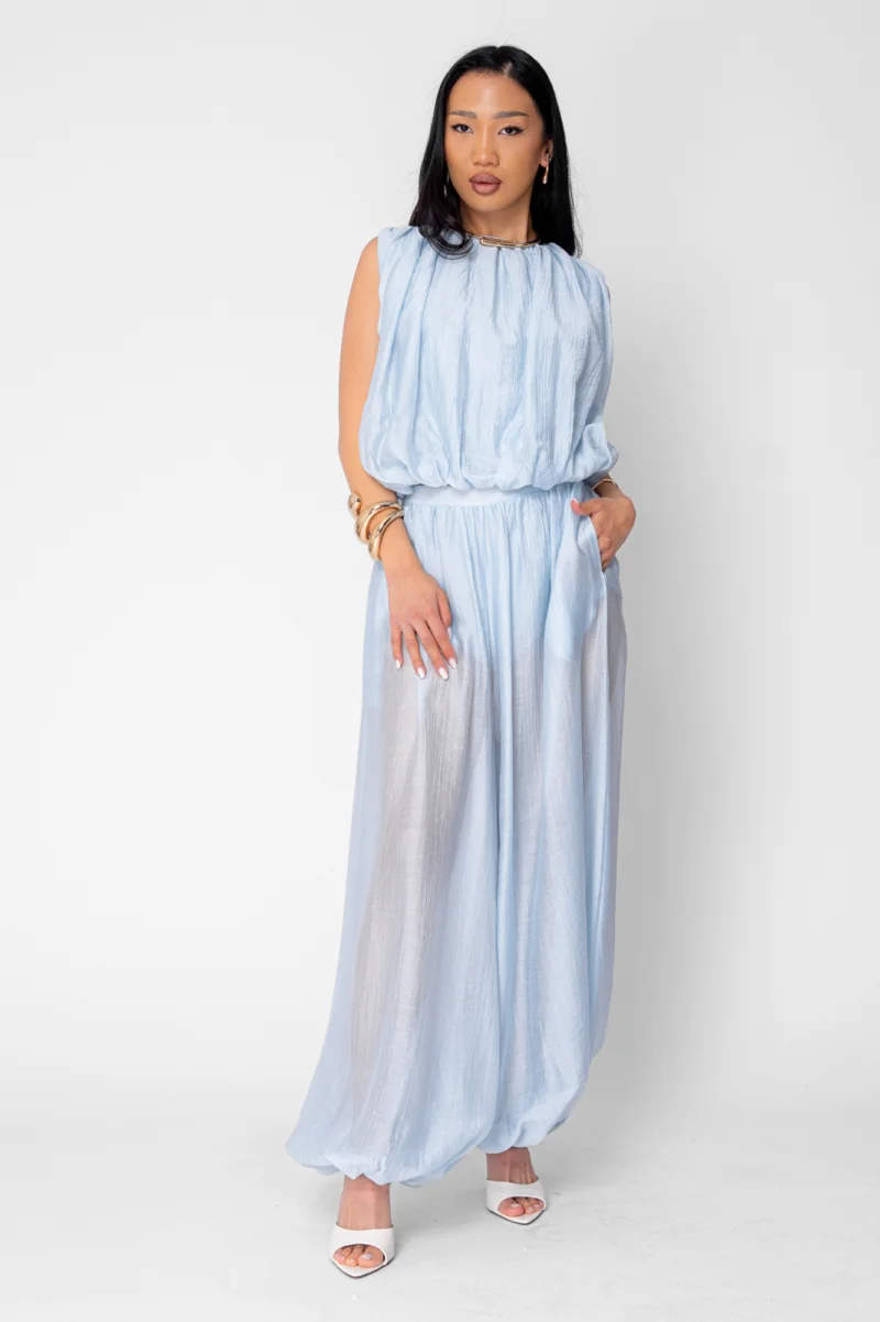 Set Jasmine top si pantaloni bufanti lungi Light Blue