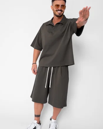 Set camasa si pantalon scurt Dark Green