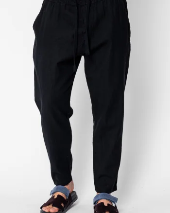 Pantaloni lung din 100% IN cu snur conic Black