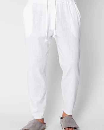 Pantaloni lung din 100% IN cu snur conic White