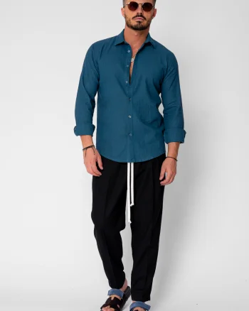 Pantaloni lung larg din IN cu buzunare Black