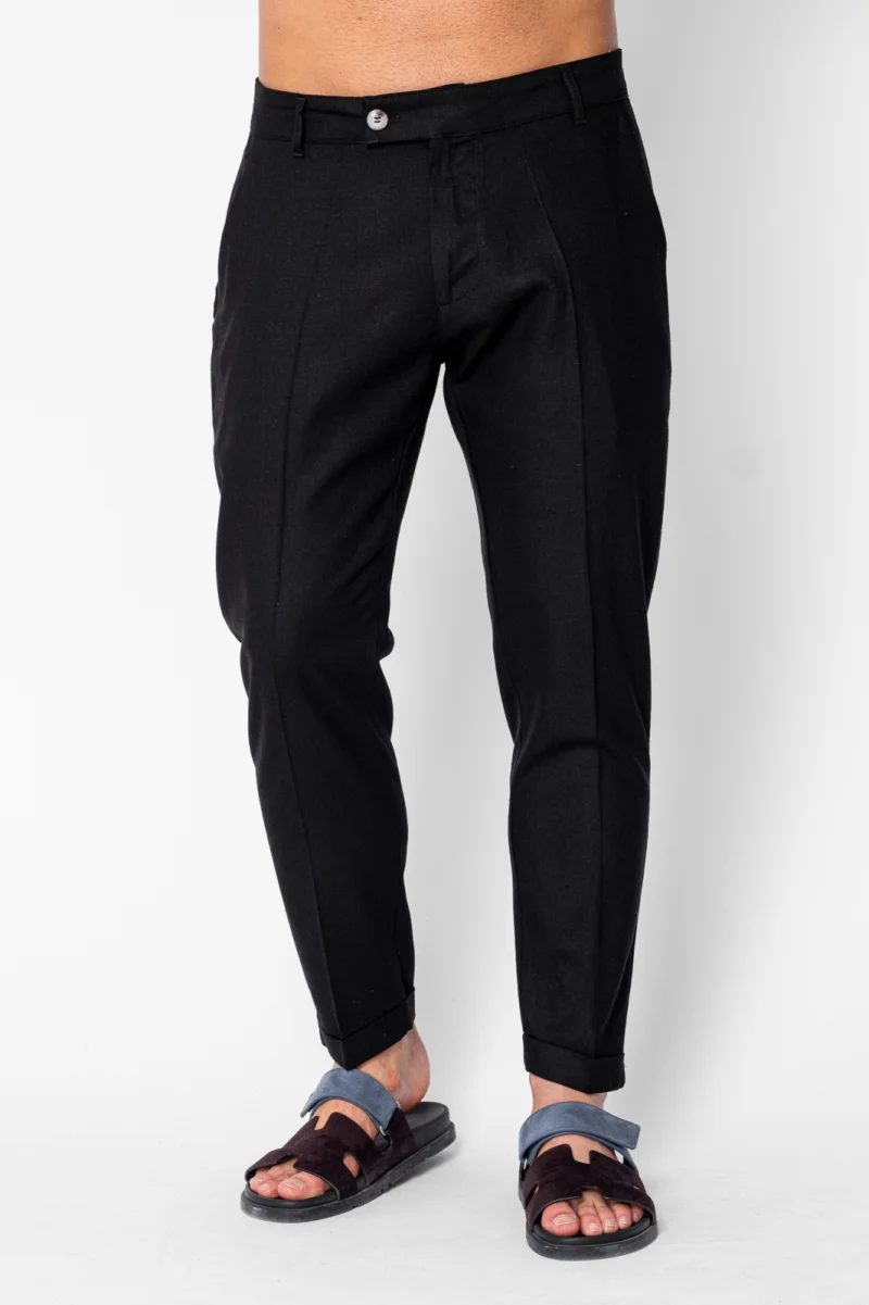 Pantaloni lung din IN cu tiv intors Black
