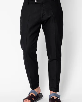 Pantaloni lung din IN cu tiv intors Black