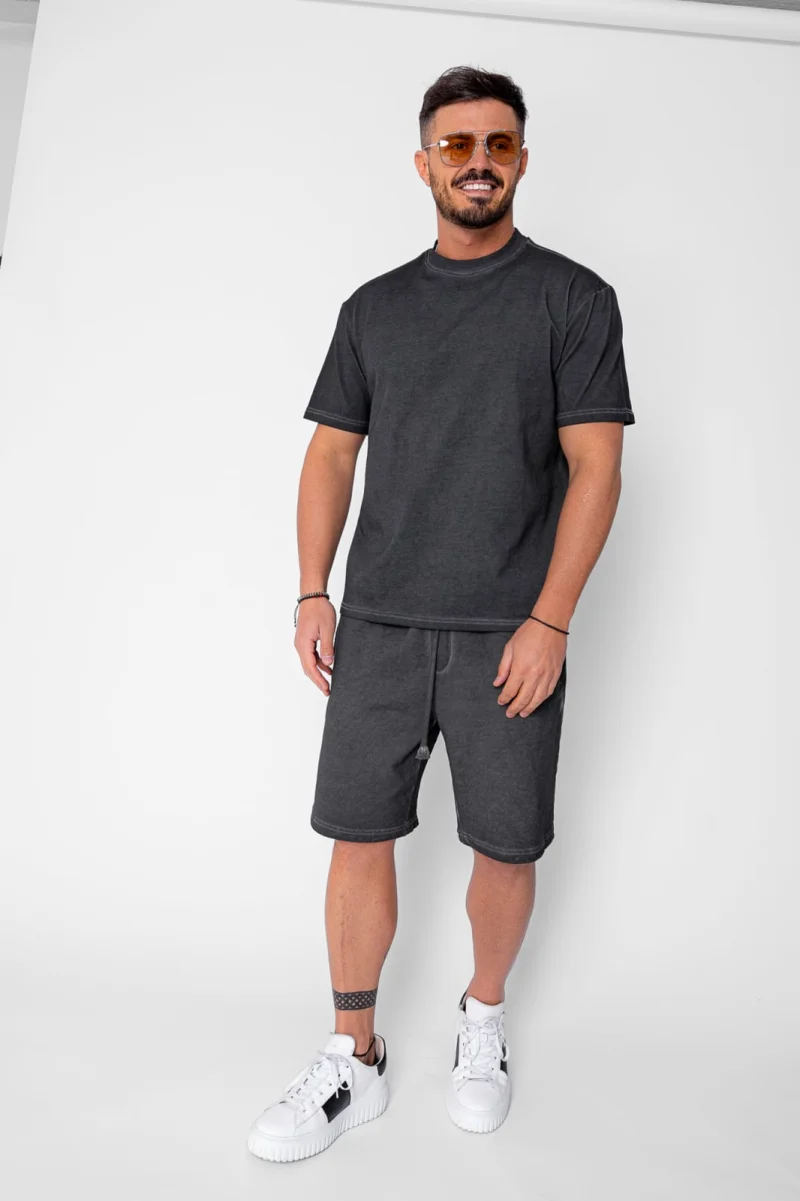 Set Urban tricou si pantalon scurt cu efect prespalat Black