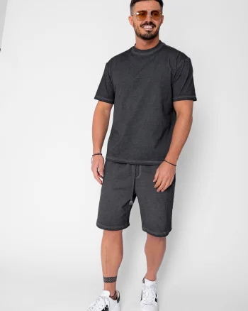 Set Urban tricou si pantalon scurt cu efect prespalat Black