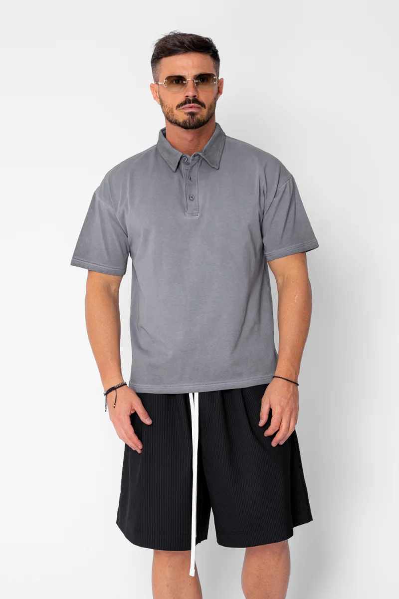 Tricou Polo Oversized Grey Anthracite