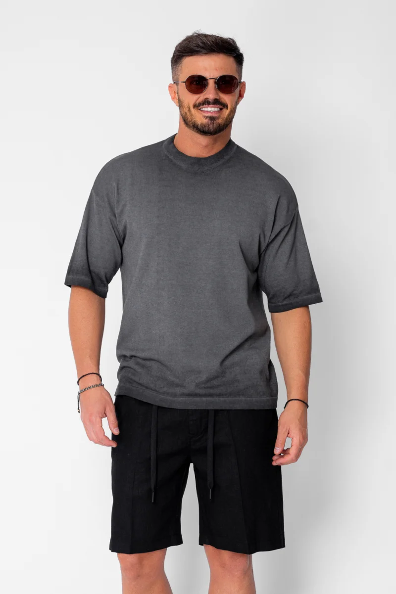 Tricou tricotat cu efect prespalat Black