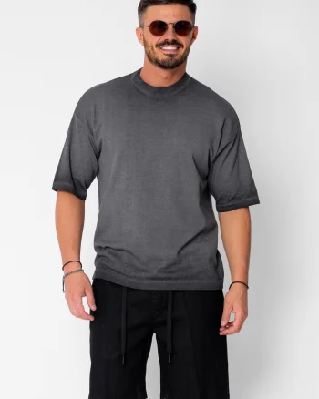 Tricou tricotat cu efect prespalat Black