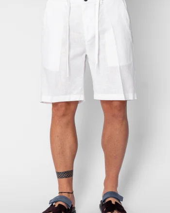 Pantaloni scurti din IN cu nasture si snur Premium Edition White