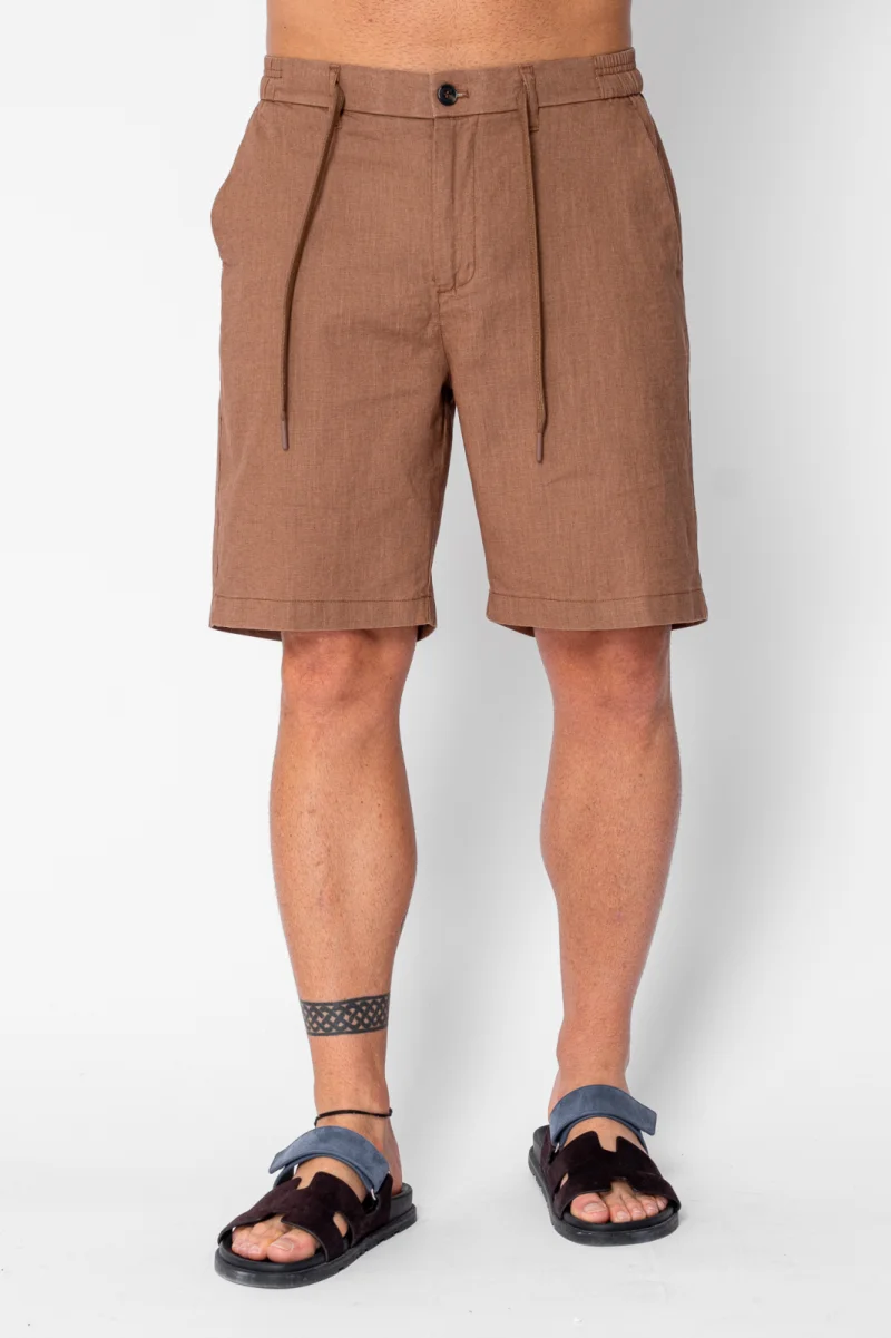 Pantaloni scurti din IN cu nasture si snur Premium Edition Brown