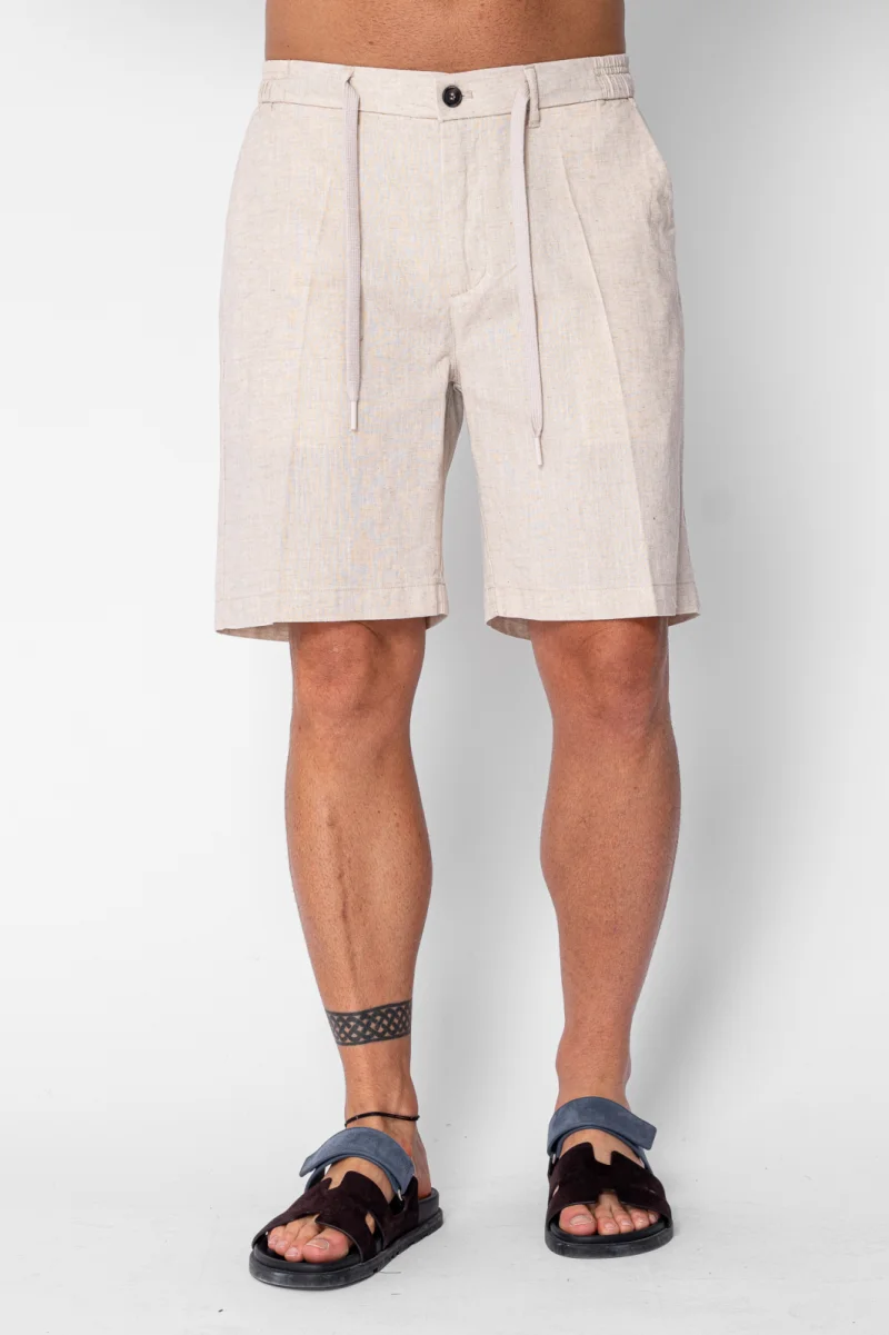 Pantaloni scurti din IN cu nasture si snur Premium Edition Beige