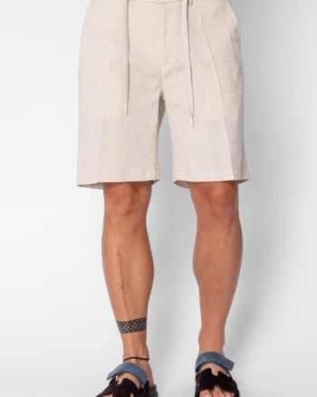 Pantaloni scurti din IN cu nasture si snur Premium Edition Beige