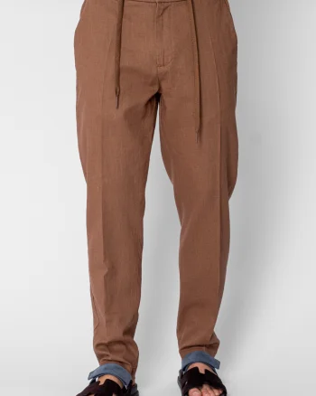 Pantaloni lung din IN cu nasture si snur Premium Edition Brown