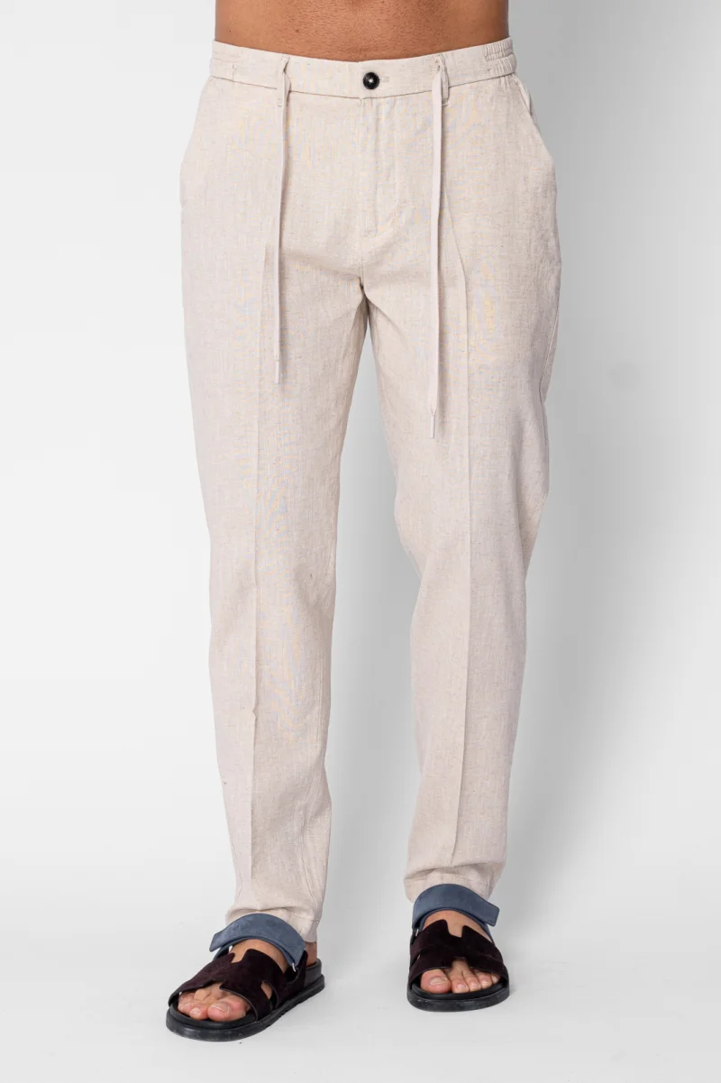 Pantaloni lung din IN cu nasture si snur Premium Edition Beige