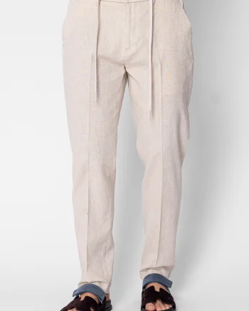 Pantaloni lung din IN cu nasture si snur Premium Edition Beige