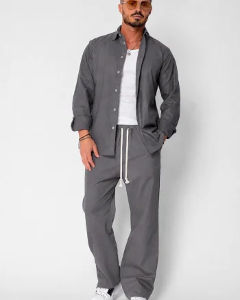 Set Lino Oversized camasa si pantalon din In Premium Edition Grey Anthracite