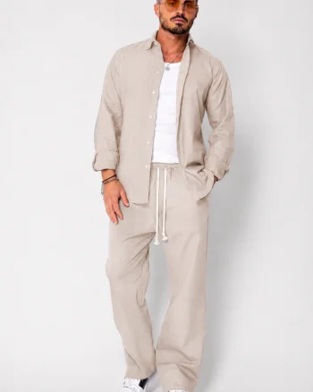 Set Lino Oversized camasa si pantalon din In Premium Edition Beige