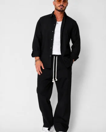 Set Lino Oversized camasa si pantalon din In Premium Edition Black